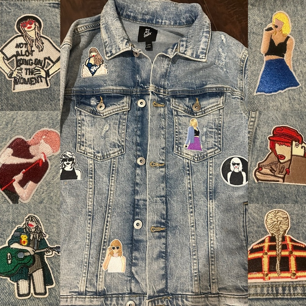 Girls 10/12 Custom Denim Jacket • One-of-a-Kind Patchwork Concert Style Taylor